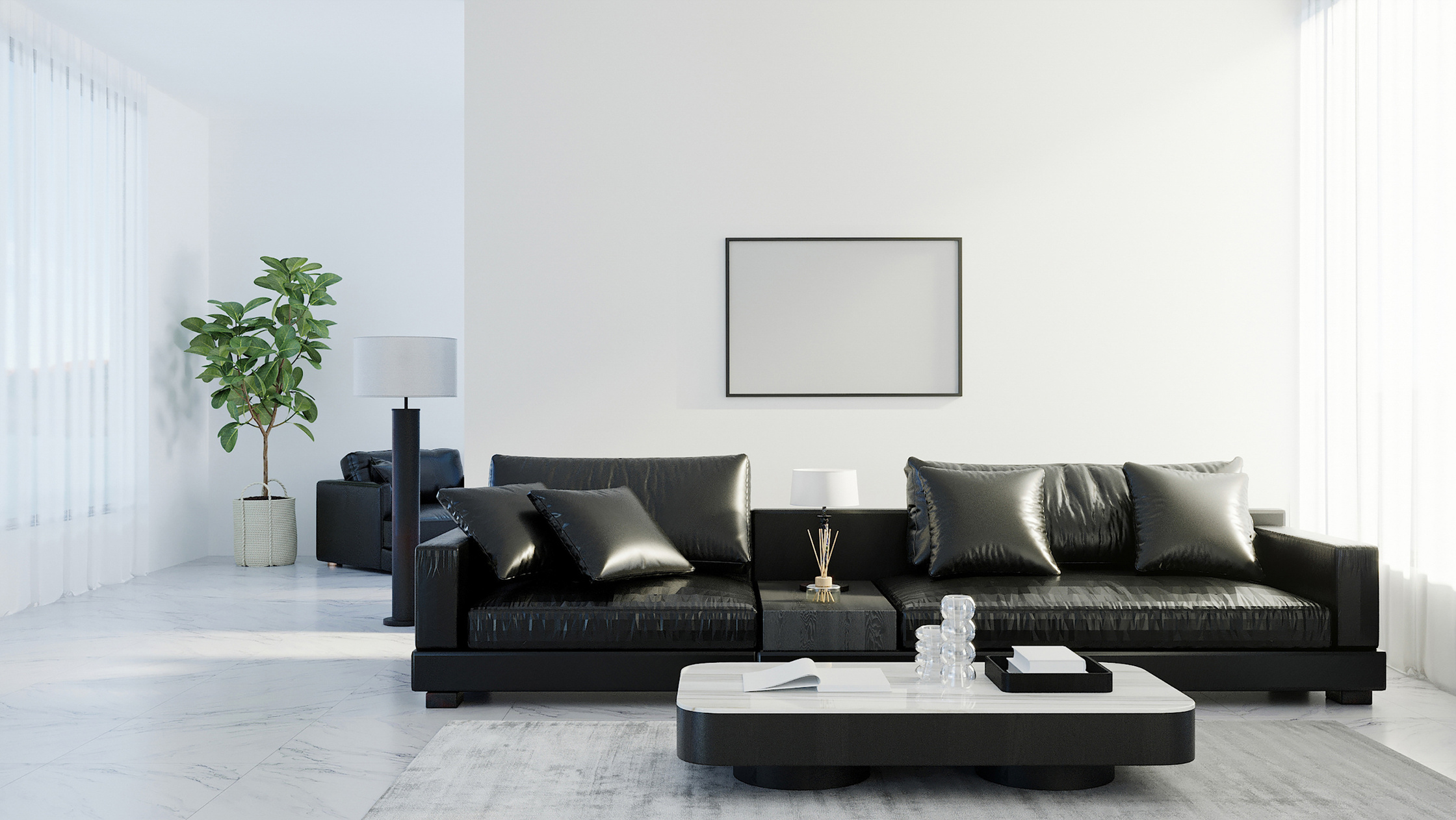 Blank Frame on the Wall in a Modern Living Room